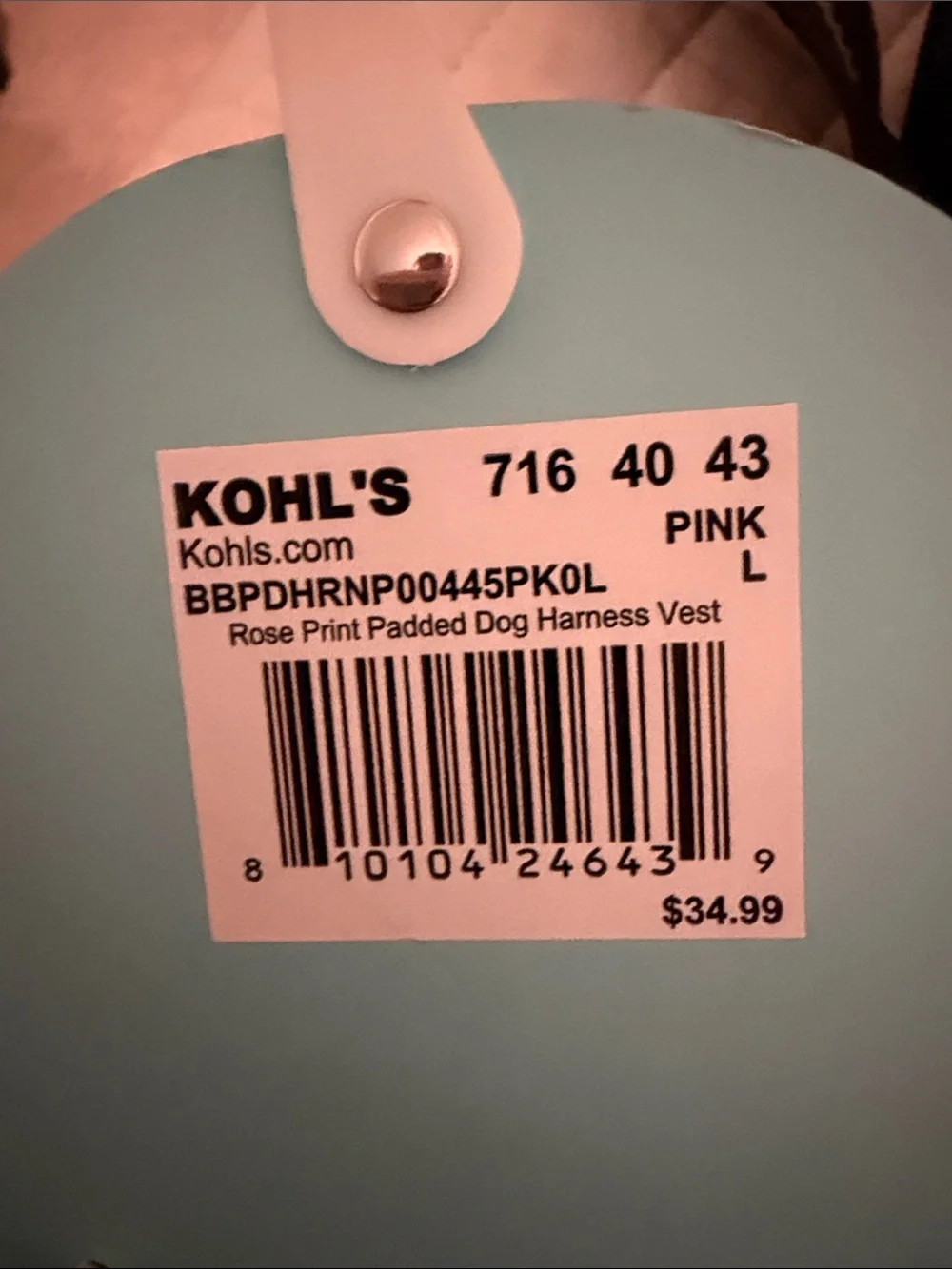Kohl's Floral Pink and Peach Dog Harness NWT Size Large